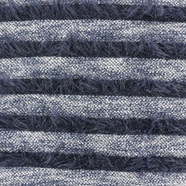 ♥ Coupon 150 cm X 135 cm ♥   Striped long-haired knitted fabric - navy blue