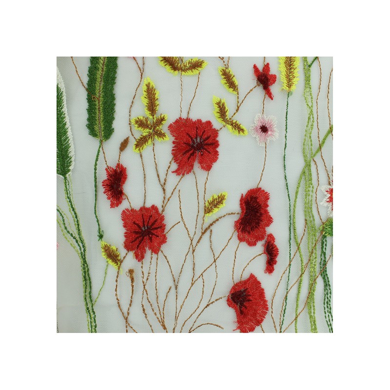Clothing fabric Organza fabric embroidered flowers white
