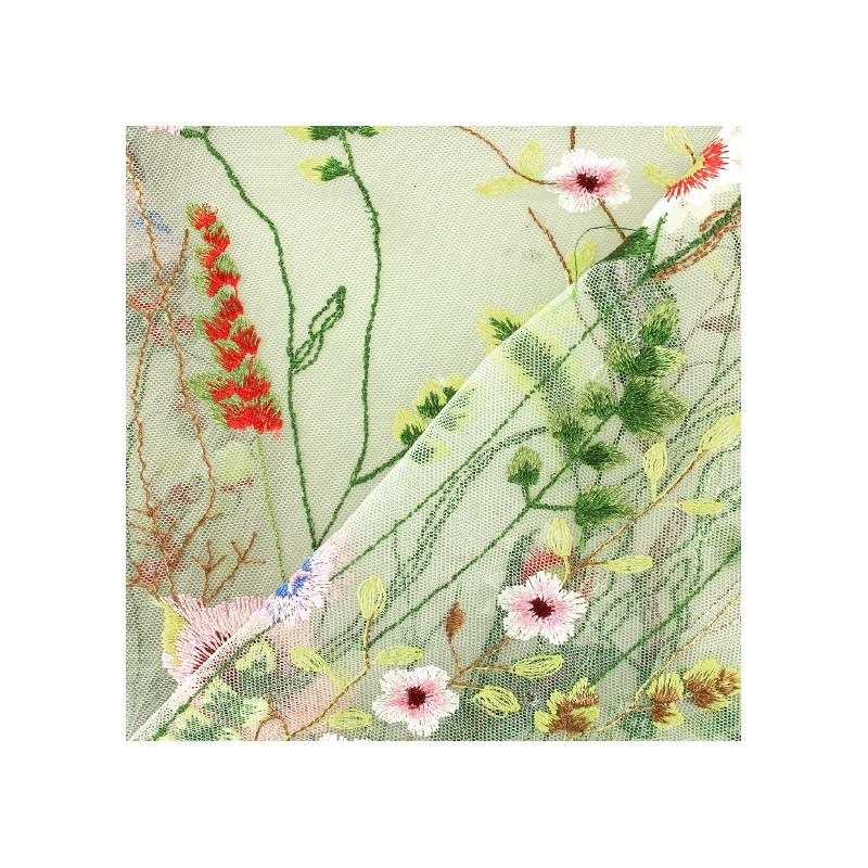 Clothing fabric Organza fabric embroidered flowers white