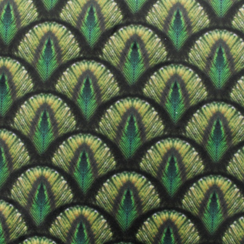 Peacock digital print velvet fabric green