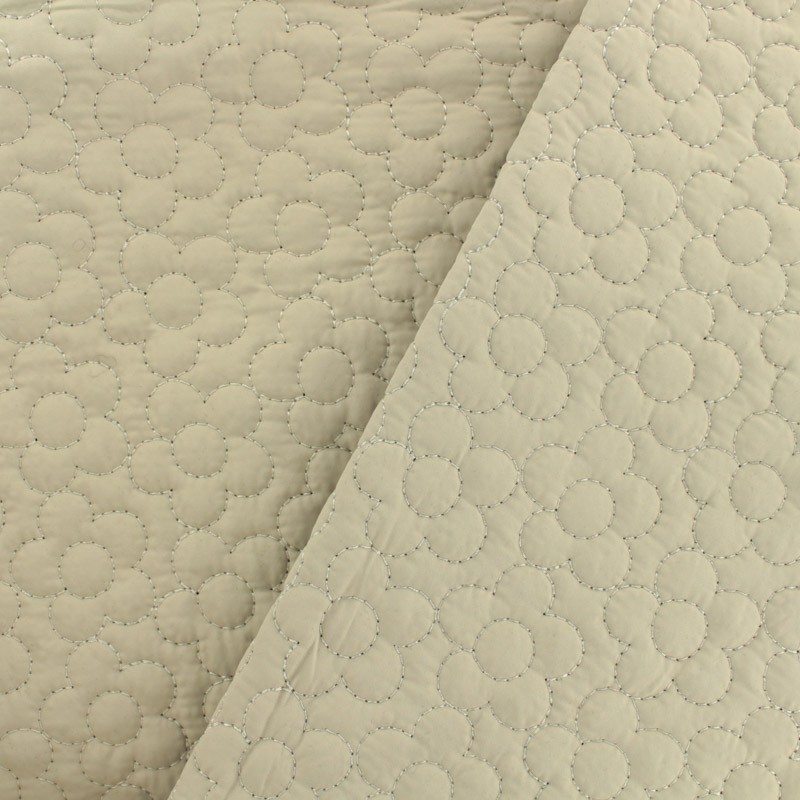 Reversible quilted fabric doublesided flowers beige