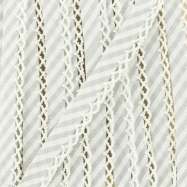 12 mm picked edges folded up large stripe bias binding  - grey x 1m