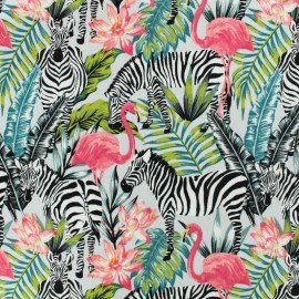 La savane - Ma Petite Mercerie Tissu Oeko-Tex coton Poppy Tropical animals - vert/rose x 10cm