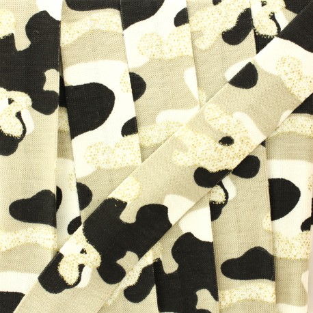 20 mm glittery military jersey bias binding - beige/gold x 1m