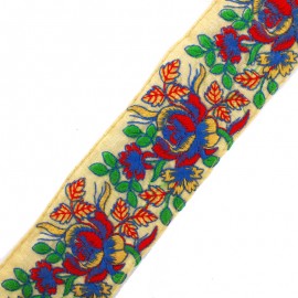 Ruban galon India Phool - bleu/rouge x 50cm