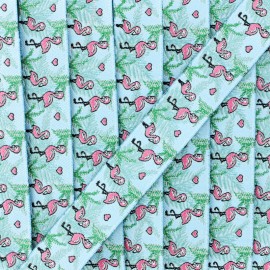 20 mm flamingos jacquard ribbon - sky blue x 1m