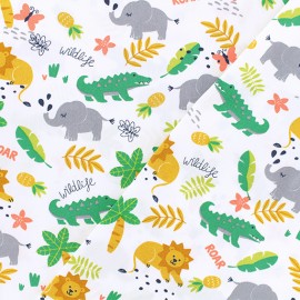 Poplin Fabric White Jungle Life