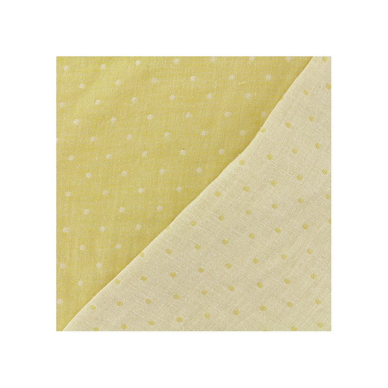 Reversible yellow Double Gauze Fabric Chambray Kiyohara with dots