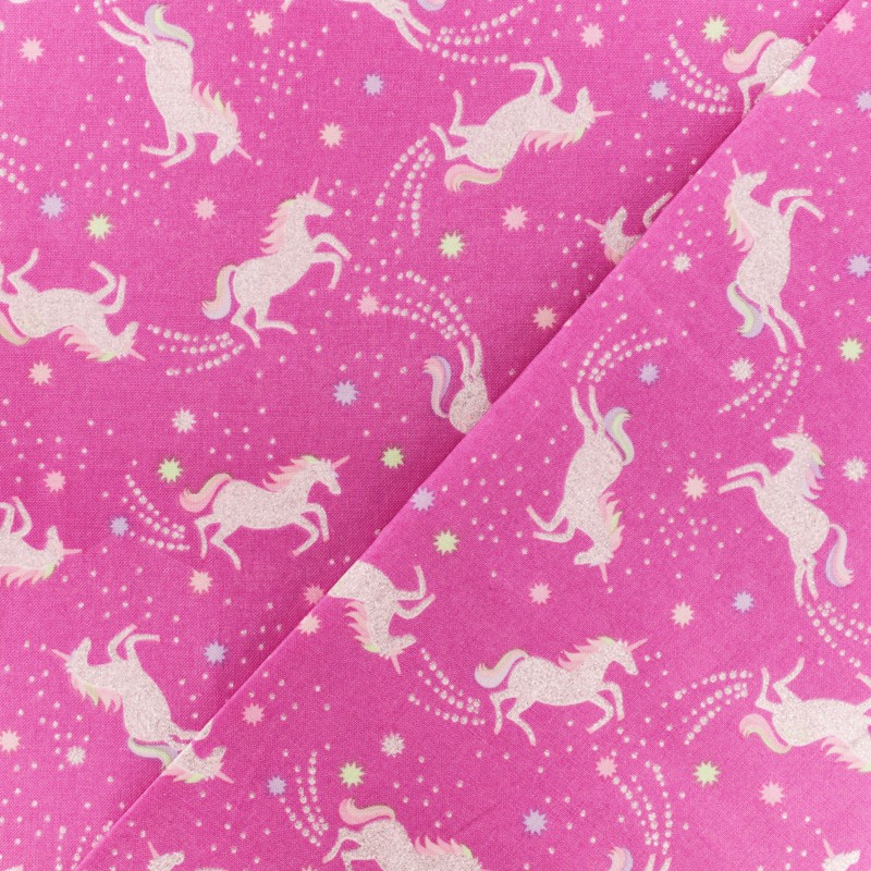 Timeless Treasures Cotton fabric Pink jumping Unicorn