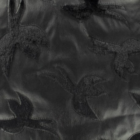 Tissu simili cuir et fourrure Bird - noir x 10cm
