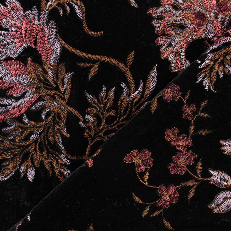 Embroidered velvet fabric black Ma petite mercerie