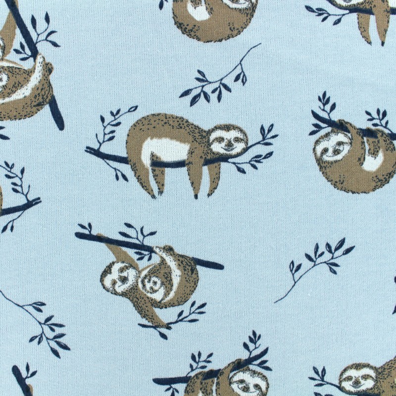 Sweatshirt fabric - sky blue with sloth pattern - MPM