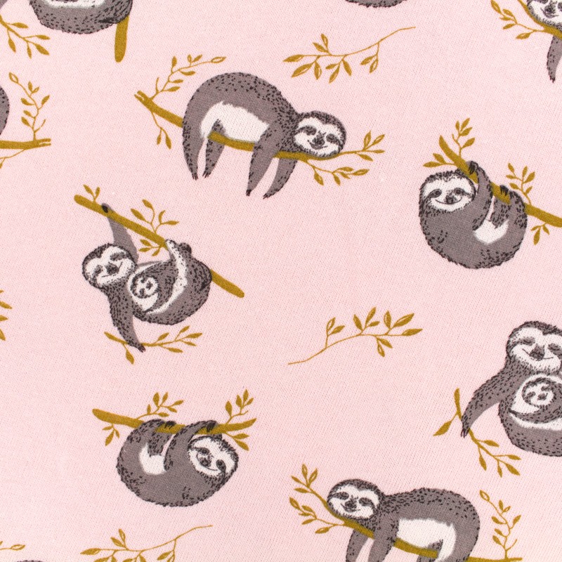 Sweatshirt fabric - pink with sloth pattern - MPM