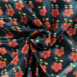 2 Metres Frou Frou 7mm Spaghetti Cord Fleuri 9 Noir Black Floral