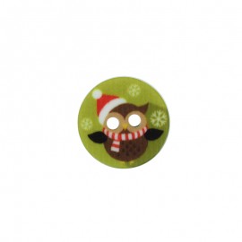 18 mm Polyester Button - Christmas Owl B