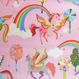1 M Happy Little licornes Rainbows Rose Robert Kaufman par mètre Nuages Ciel Kids