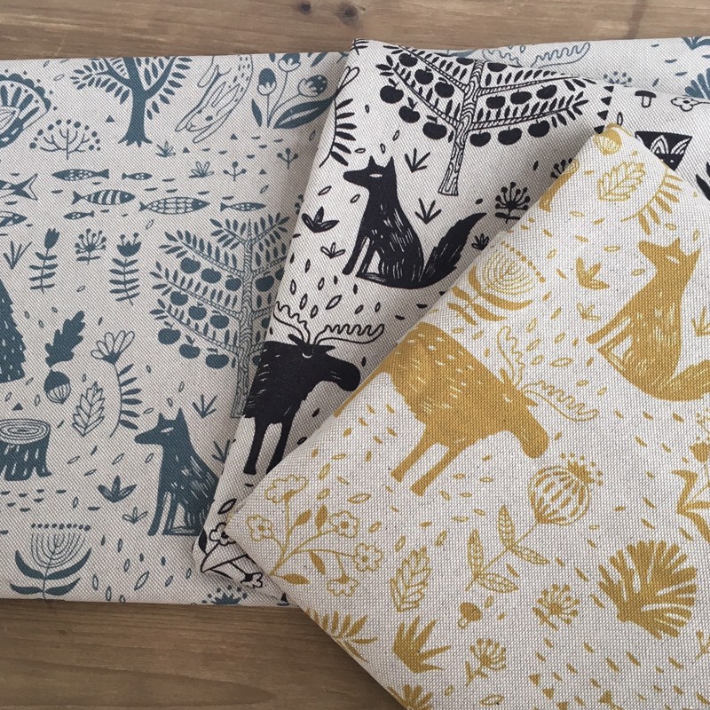 Patterned Canva cotton fabric Natural/black Canadian forest Ma