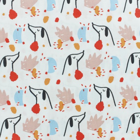 Tissu coton cretonne Doggy - blanc x 10cm