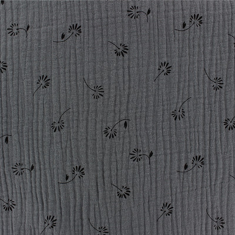 Patterned Double gauze Cotton fabric Dark grey Bloom MPM