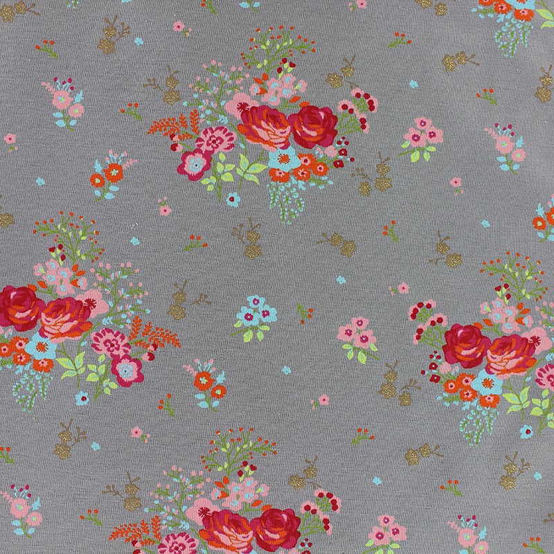 Tissu jersey by Poppy Fields of flowers gris Ma Petite Mercerie