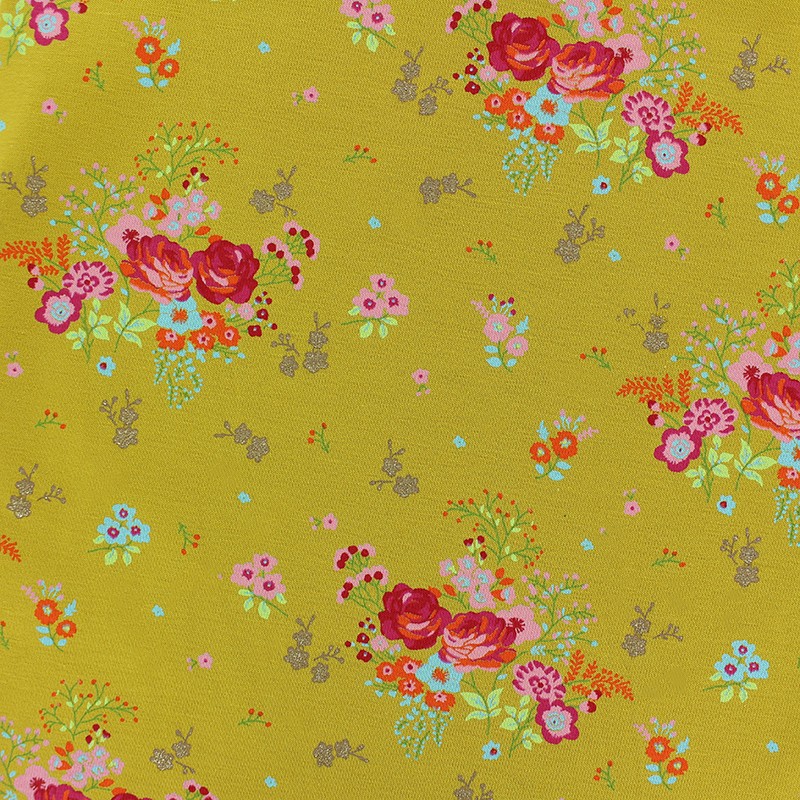 Tissu jersey by Poppy Fields of flowers moutarde Ma Petite Mercerie