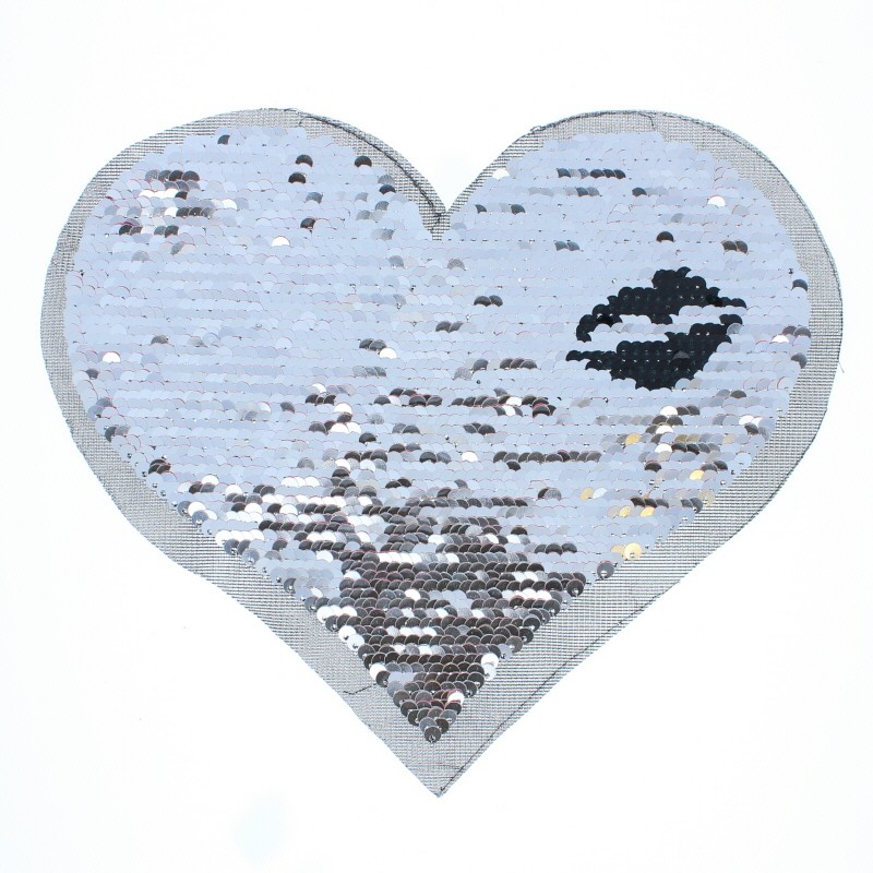 Reversible Sequin Sewing Patch Pink/Silver Iridescent Heart