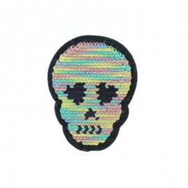 Reversible Sequin Sewing Patch - Glitter/Silver Skull