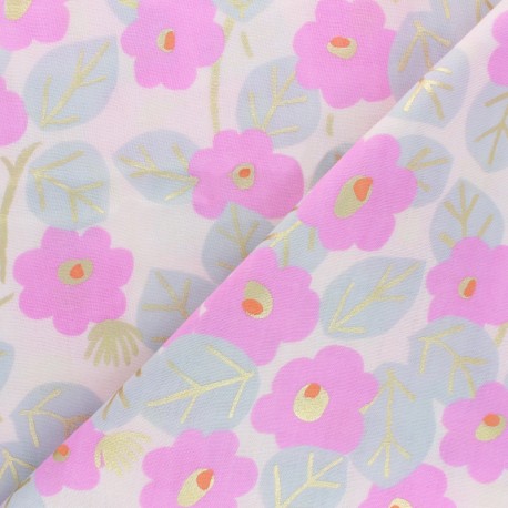 Rico Design Double Gauze Cotton Fabric Light Pink Roses Mpm