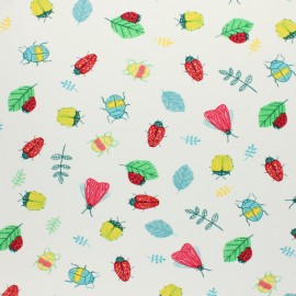 leaves and dots on navy one metre cotton poplin with small strawberries