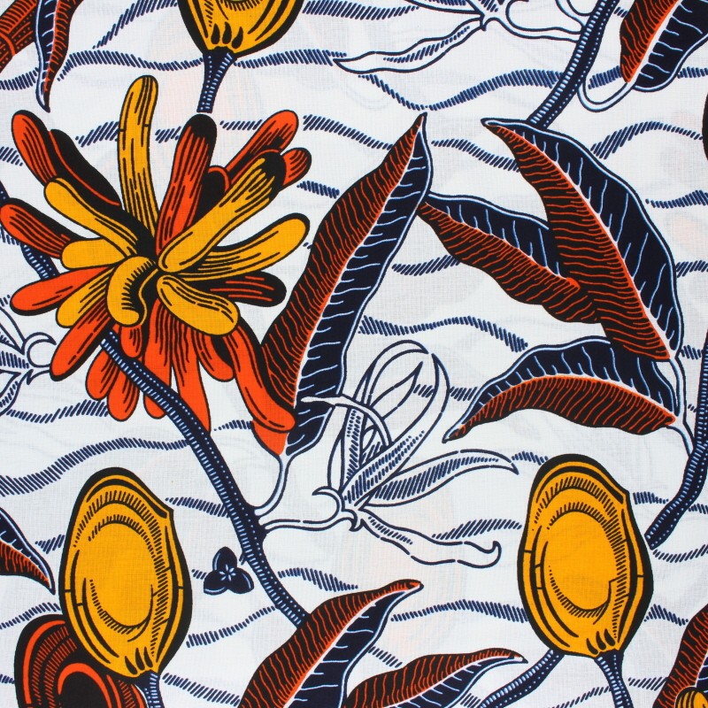 African Wax print fabric Yellow/White Bwabwata Ma Petite Mercerie