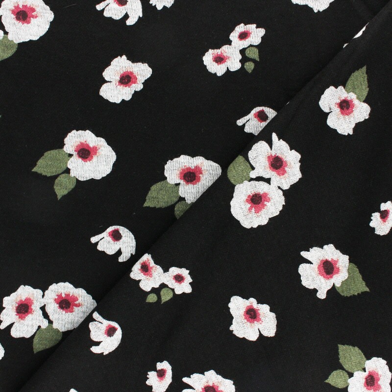 Tissu Jersey Milano fluide fleuri noir MA PETITE MERCERIE