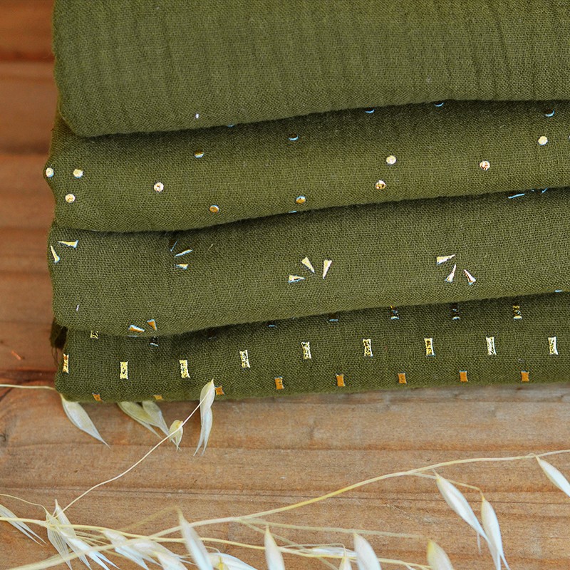 Plain Triple gauze Cotton fabric Olive green Ma Petite Mercerie