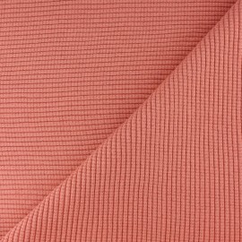 Tissu jersey tubulaire bord-côte 3/3 lurex - corail x 10cm