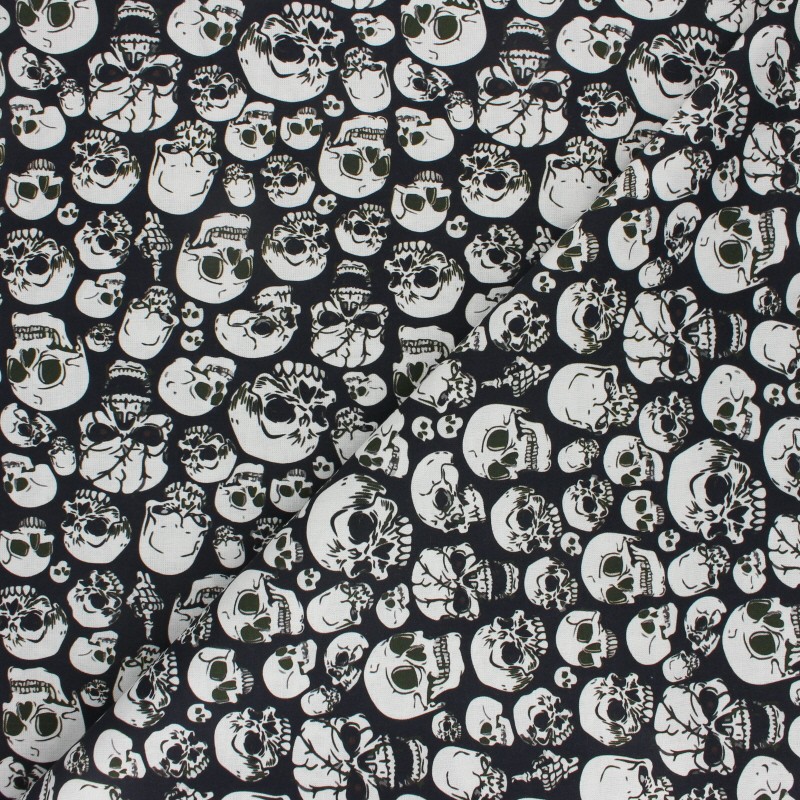 Cretonne Cotton fabric Black Skull Fear MPM