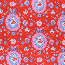 Tissu popeline Fiona Hewitt - Flamenco kitty - rouge x 10cm