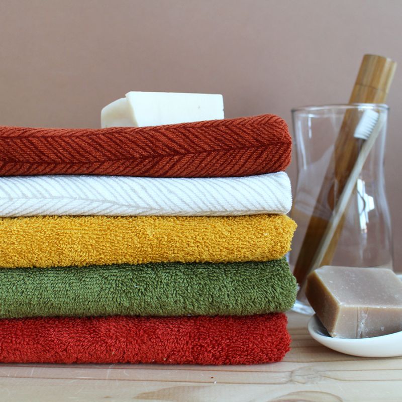 Jersey Towel Fabric rust red Botanic stripe Ma Petite Mercerie