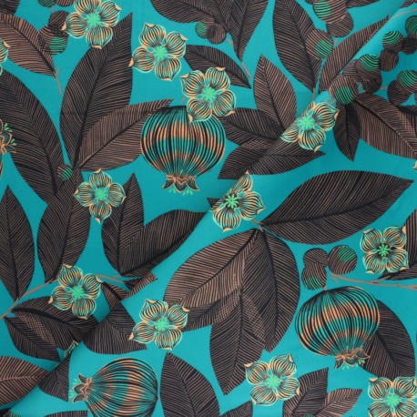 Tissu velours ras Fruit du Paradis - vert x 50cm