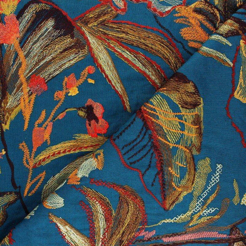 Embroidery canvas fabric peacock blue Showtime MPM