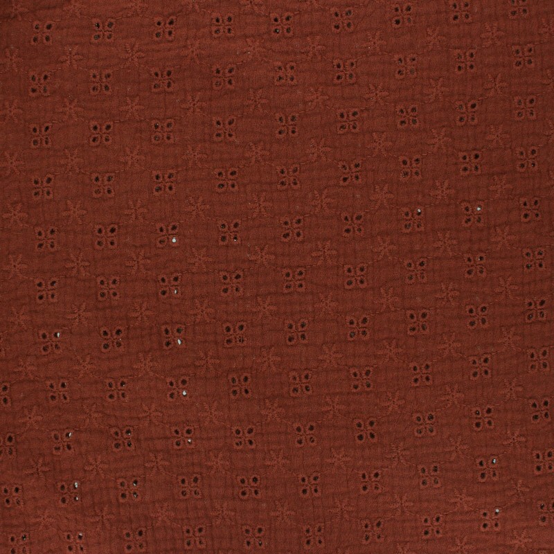 Embroidered Double Gauze Cotton Fabric red brick Elise MPM