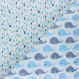 ♥ Coupon 15 cm X 140 cm ♥ Quilted cotton fabric - blue Petite baleine/ Gouttes