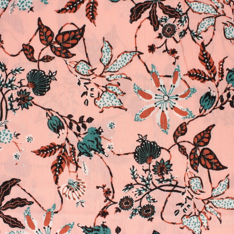 Lurex crinkle viscose fabric pink Jolie floraison MPM