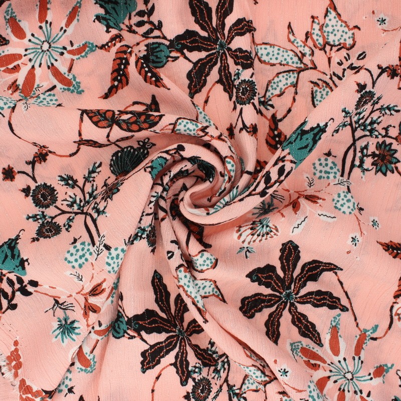 Lurex crinkle viscose fabric pink Jolie floraison MPM
