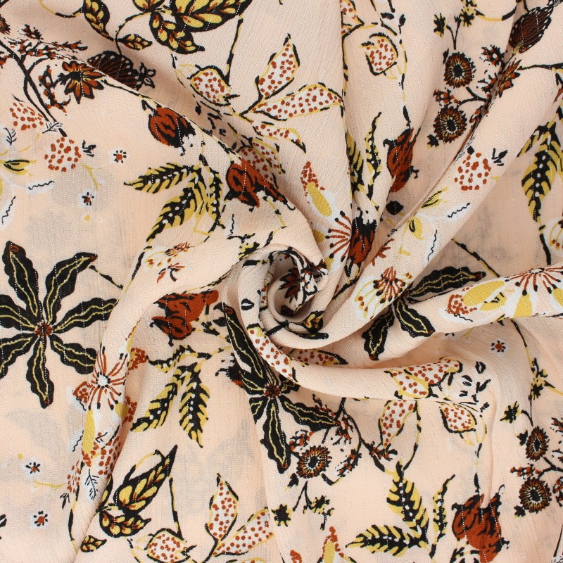 Lurex crinkle viscose fabric light peach Jolie floraison MPM