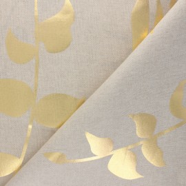 ♥ Coupon 105 cm X 140 cm ♥  aspect polycotton fabric - gold Metallic leaf