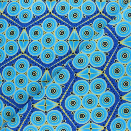 Glittery Wax print fabric - blue Kouaba x 10cm
