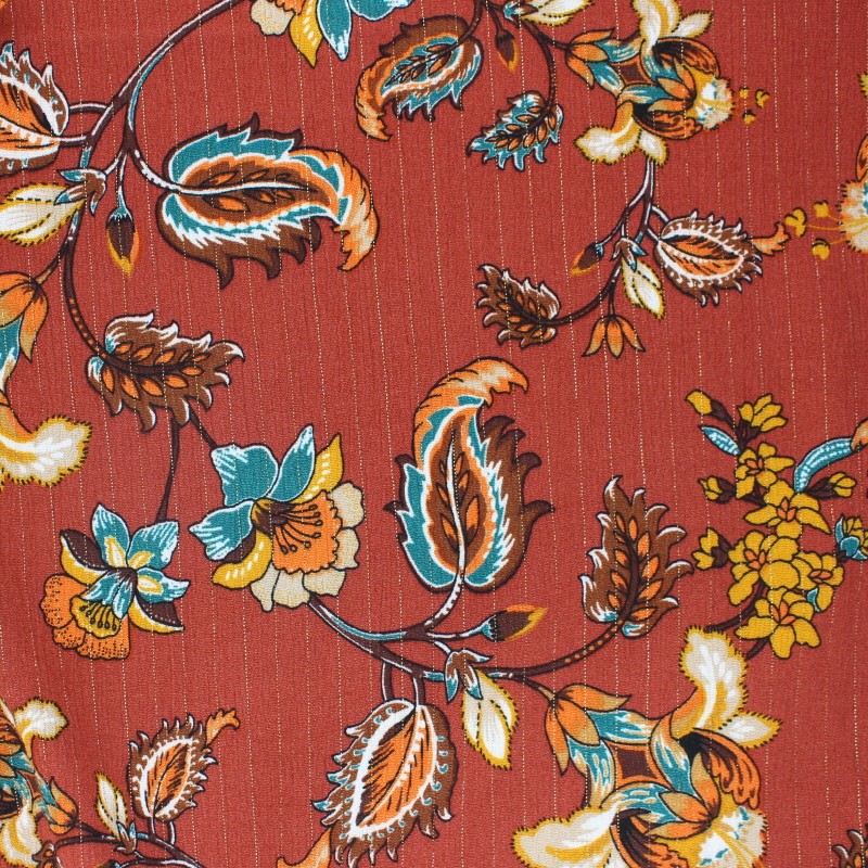 Lurex crinkle viscose fabric terracotta Jolie flore MPM