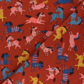 Tissu french terry Poppy Happy Horses - rouille