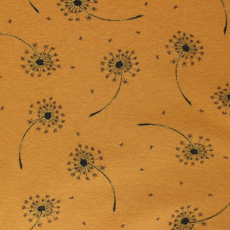 Sweatshirt fabric with minkee Mottled mustard yellow Glitter