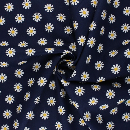 Poppy Poplin Cotton Fabric Navy Blue Daisy Flower Mpm