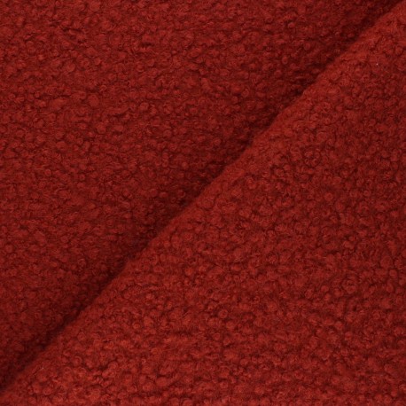 Checked curly wool fabric  - brick Maëlys x 10cm